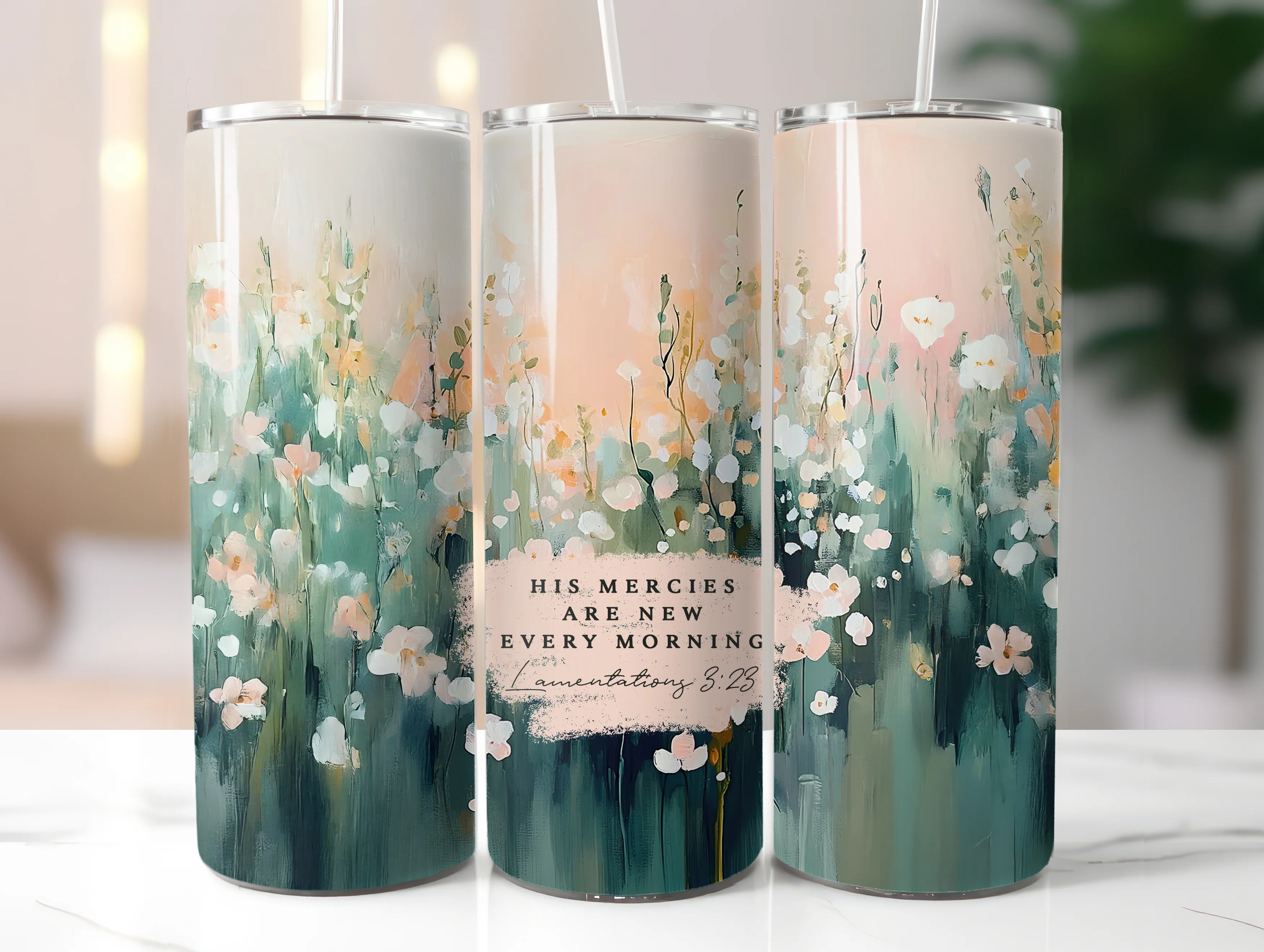 HIS MERCIES ARE NEW EVERY MORNING 20 OZ. STAINLESS STEEL SKINNY TUMBLER - Image 3