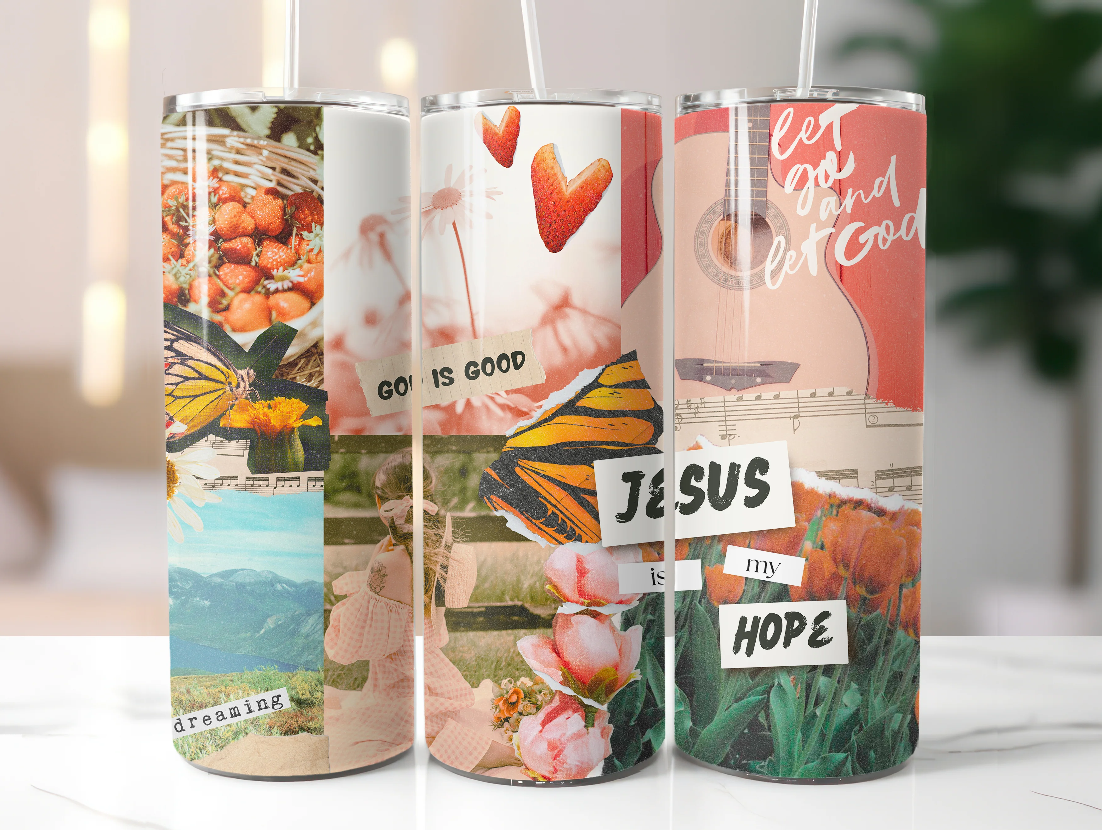 COLLAGE CHRISTIAN COTTAGECORE 20 OZ. SKINNY STAINLESS STEEL TUMBLER - Image 3