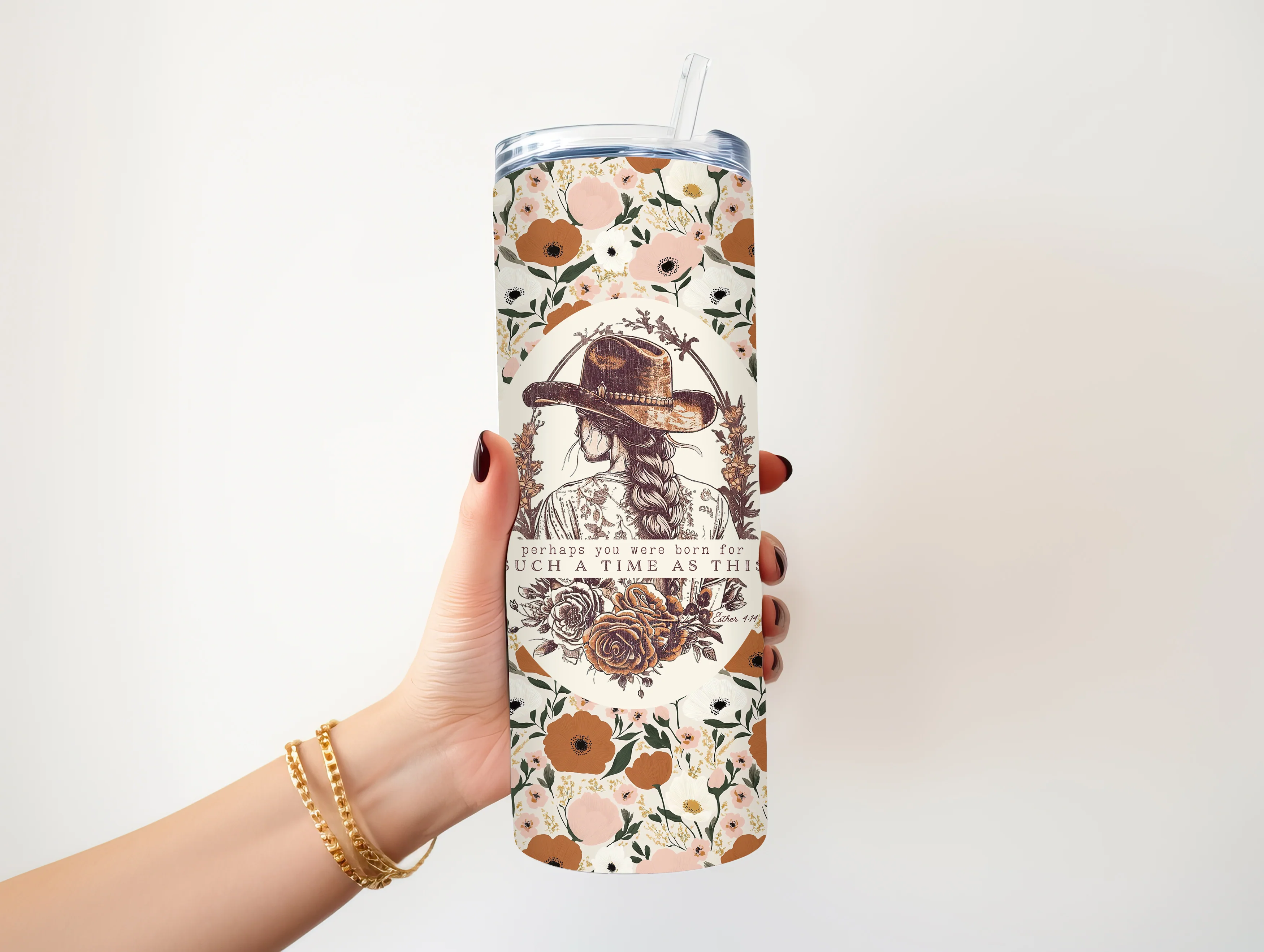 COWGIRL PERHAPS YOU WERE BORN FOR SUCH A TIME AS THIS 20 OZ. SKINNY STAINLESS STEEL TUMBLER - Image 3