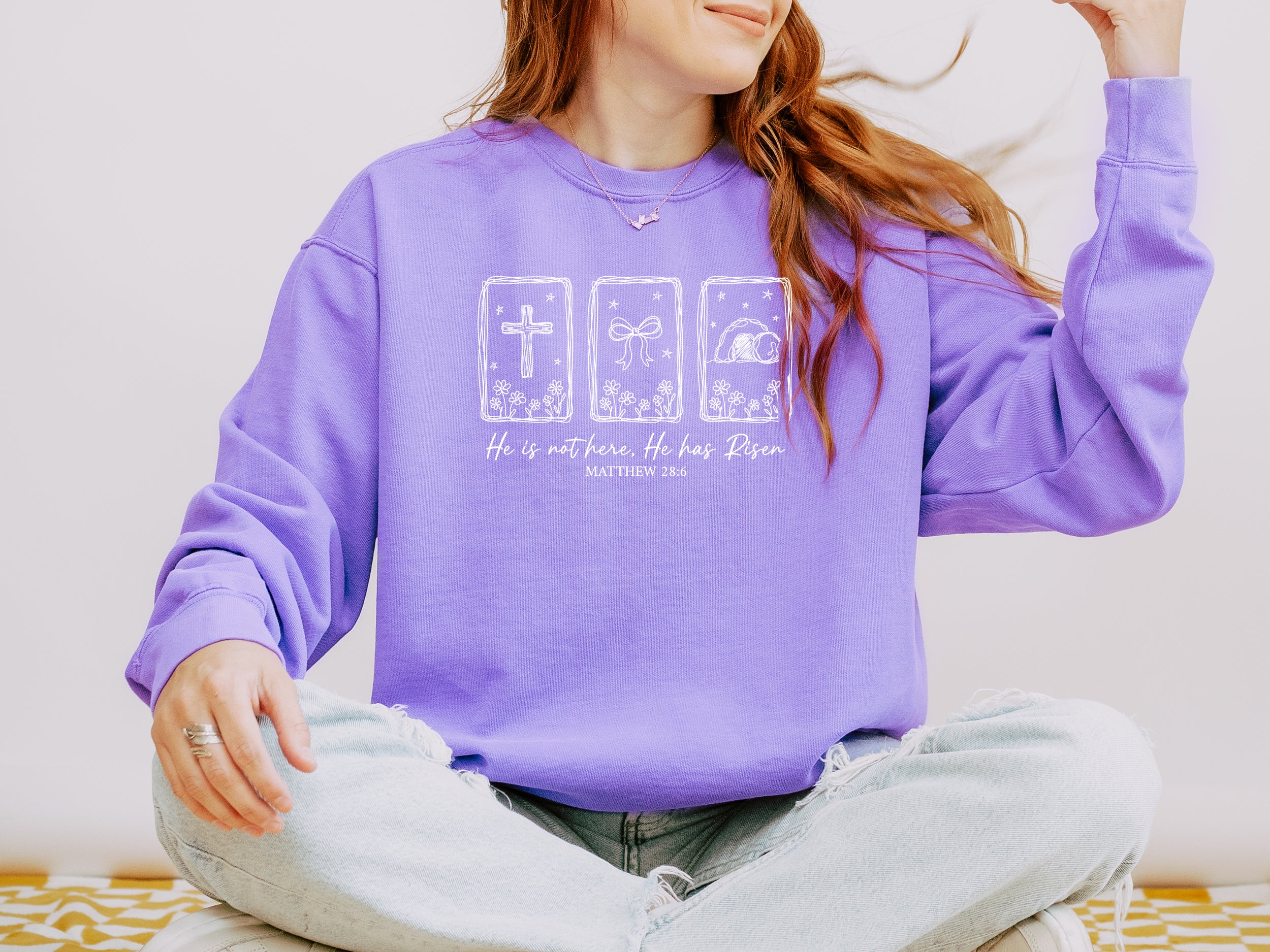 HE IS NOT HERE, HE IS RISEN (HAND-DRAWN) UNISEX SWEATSHIRT - Image 3