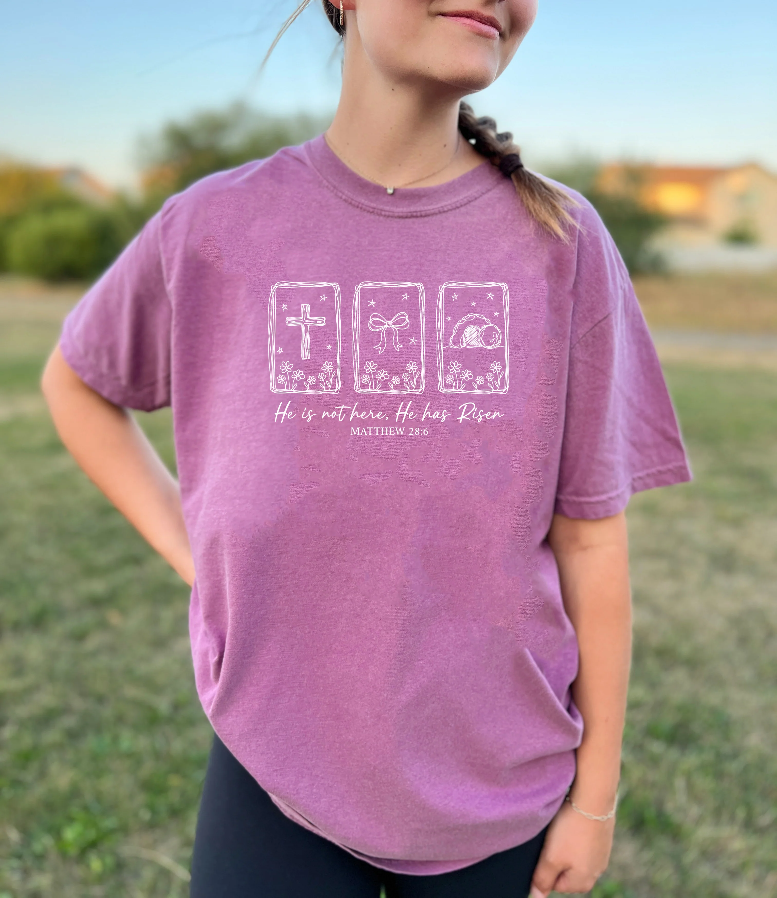 HE IS NOT HERE, HE IS RISEN (HAND-DRAWN) UNISEX TEE - Image 3