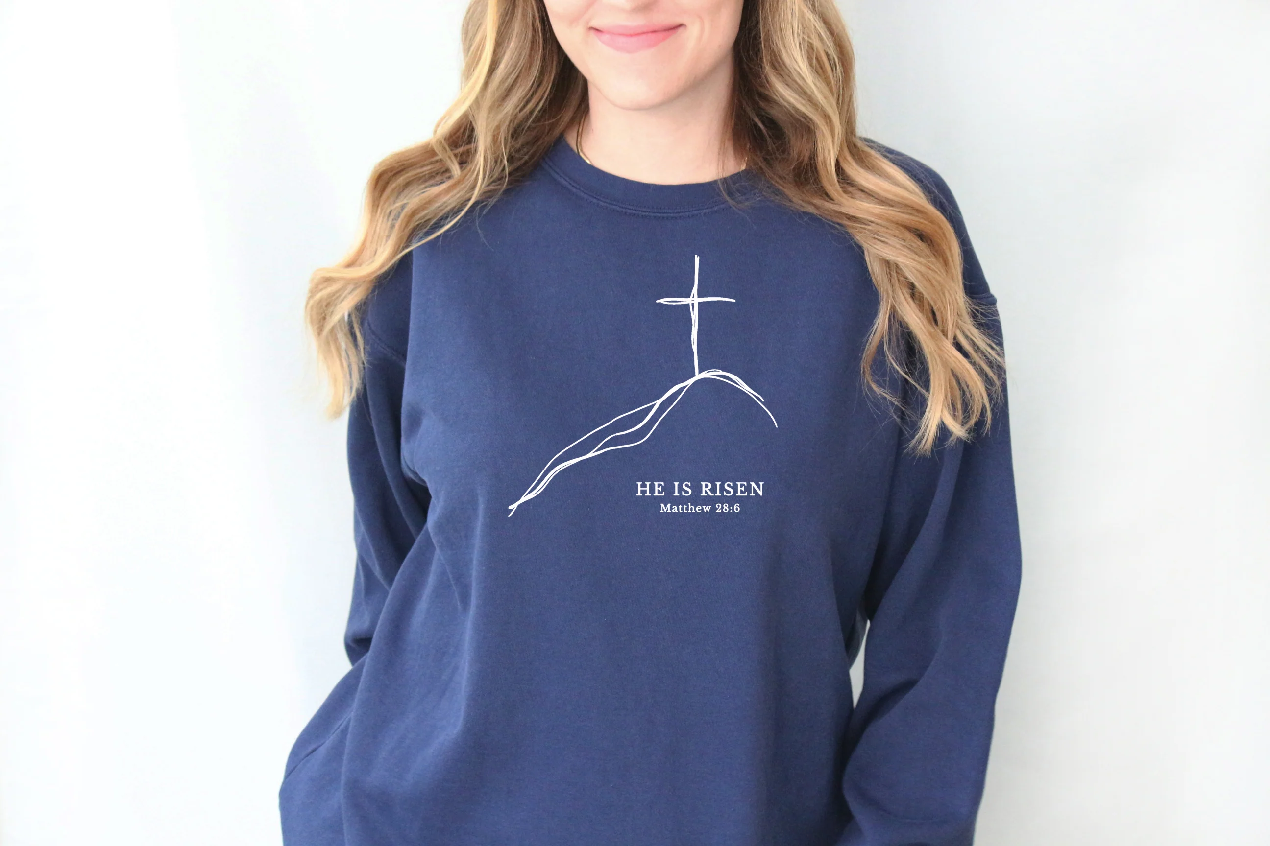 EASTER MINIMALIST CROSS ON A HILL UNISEX SWEATSHIRT - Image 3